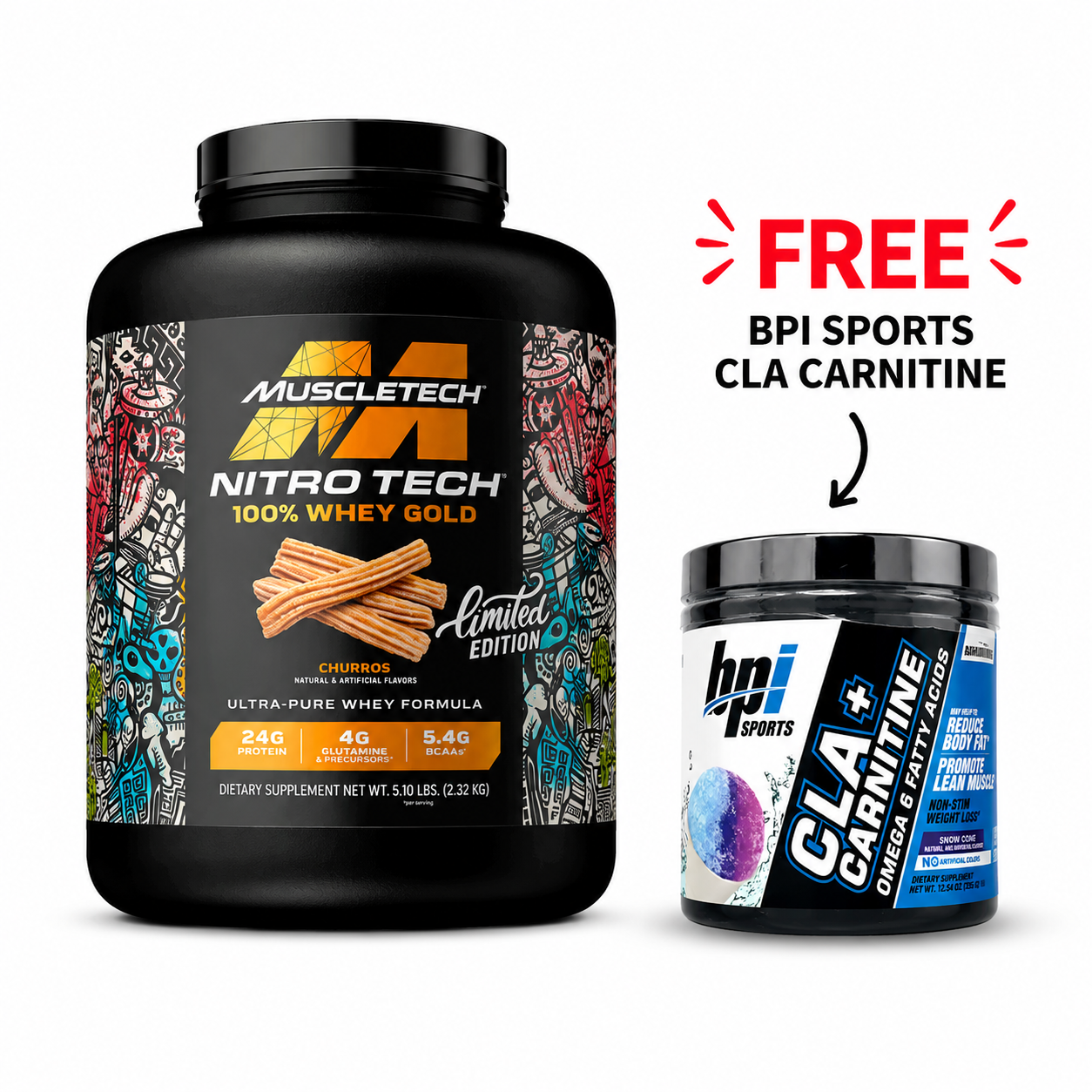 Nitrotech Whey Gold 5lbs Limited Edition + Bpi sports CLA Carnitine 50 Servings